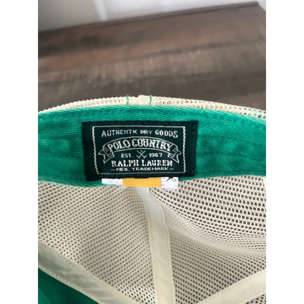 Polo Country Ralph Lauren Trucker Hat Green Mesh Leather Strap Mens Cap